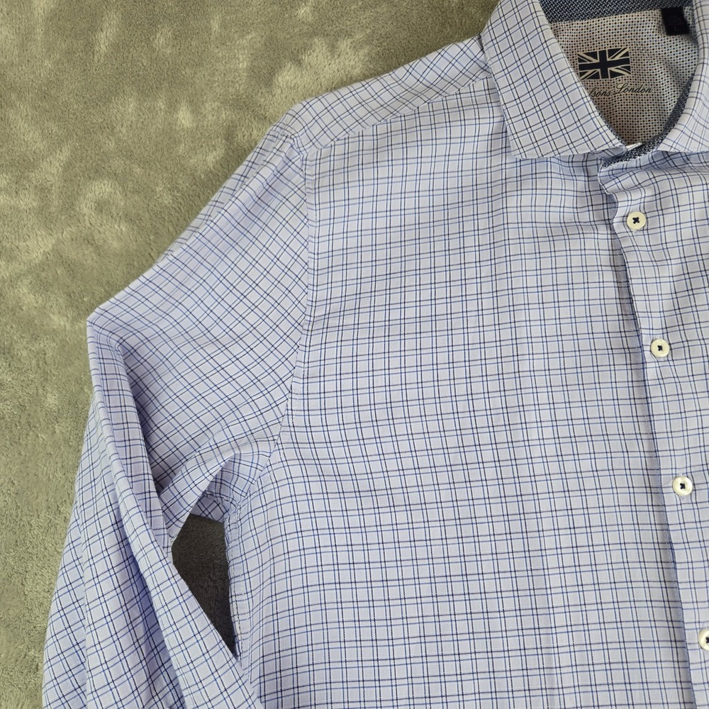 Michelsons London Short Mens Large Blue Checkered Long Sleeve Flip Cuff Career - Picture 6 of 11